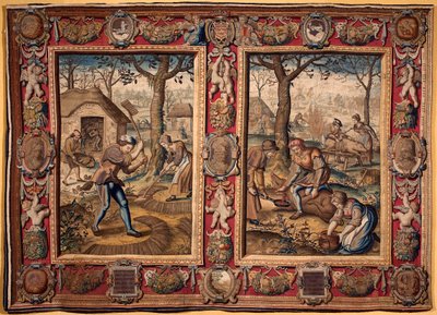 Novembre e dicembre: lavori agricoli e macellazione del maiale. Arazzo delle manifatture di Mortlake. XVII secolo, Genova, Musei di Strada Nuova da British School