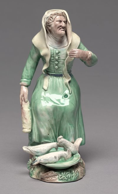Vecchia donna che nutre i polli, Staffordshire Factory, c.1770 da British School