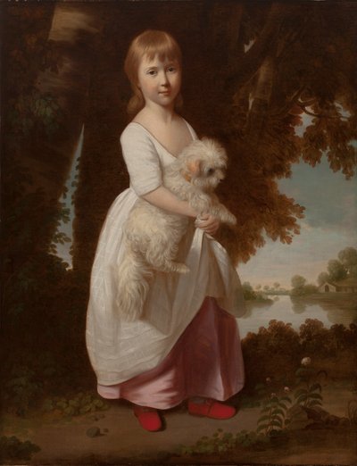 Ritratto di una ragazza con un Maltese Spaniel da British School