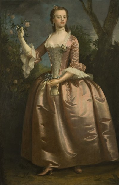 Ritratto di una signora in un vestito rosa da British School