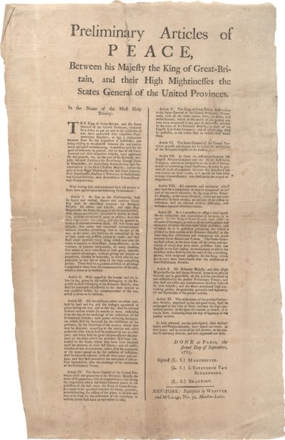 Articoli preliminari di pace tra...Gran Bretagna e...le Province Unite, 02 settembre 1783 da British School