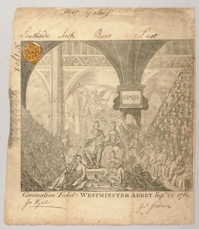 Biglietto per la cerimonia di incoronazione di Giorgio III nell