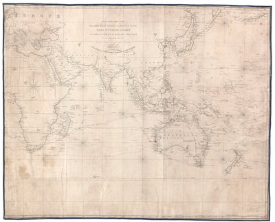 Agli ufficiali del servizio della Compagnia delle Indie Orientali questa carta di contorno destinata al loro uso per tracciare la rotta di una nave è rispettosamente dedicata da W. Heather Una nuova edizione 1830 rivista e corretta da J. W. Norie da British School