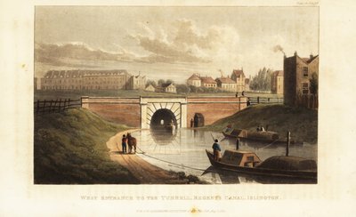 Portale ovest del tunnel di Islington, con un cavallo che traina una chiatta lungo il Regent