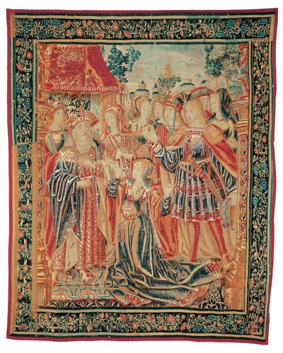 La storia di Troia. Cassandra intercede davanti a Priamo per ottenere il perdono per Paride da Brussels Manufactory