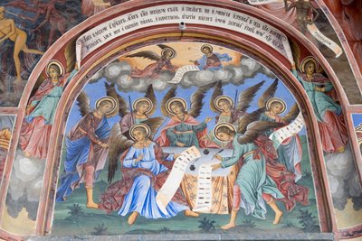 Bulgaria, Monastero di Rila, affresco di un angelo nella chiesa della Natività della Vergine da Bulgarian School