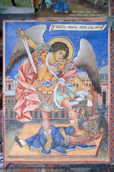 Bulgaria, Monastero di Rila, affresco di San Michele Arcangelo nella chiesa della Natività della Vergine da Bulgarian School