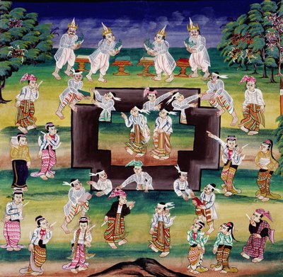 Scena di merito, pagina di un manoscritto da Burmese School