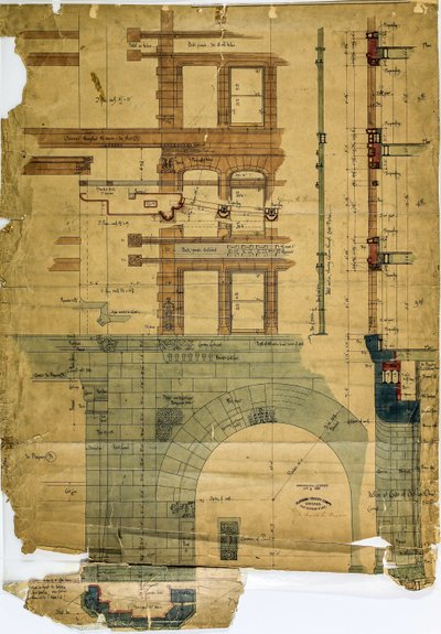 Rookery Building, Chicago, Illinois, elevazione e sezione da Burnham and Root