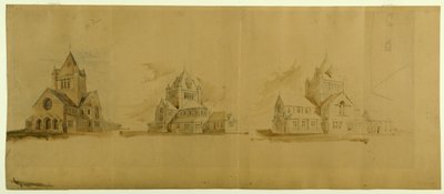 Chiesa di San Gabriele, Chicago, Illinois, schizzi prospettici, c. 1889 da Burnham and Root