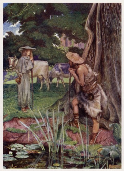 "Verso la città di Walsingham / La strada è difficile da percorrere" (litografia a colori) da Byam (after) Shaw