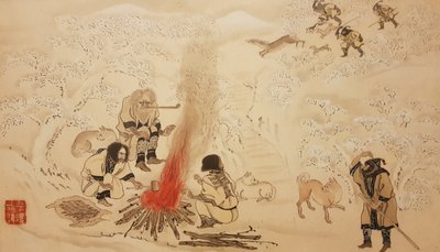 Caccia al cervo sika. Dalla serie Gli Ainu, seconda metà del XIX secolo da Byozan Hirasawa