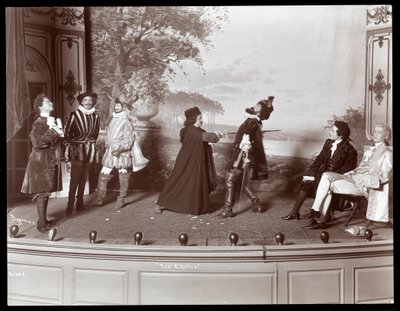 Una scena da una produzione amatoriale di una commedia intitolata Il Critico presentata al Barnard College, New York da Byron Company