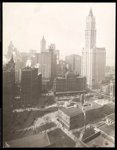 Veduta aerea di City Hall Park, City Hall e l