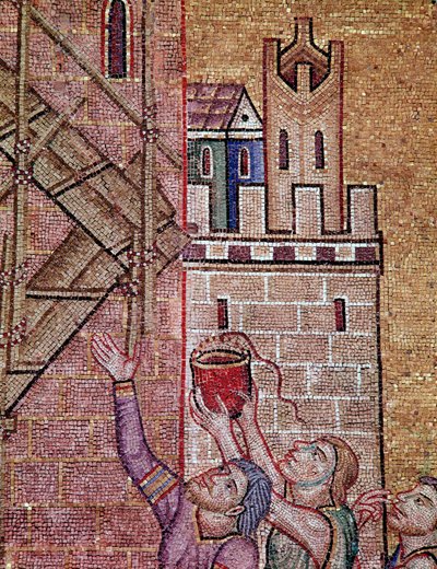Costruzione della torre di Babele (mosaico) da Byzantine