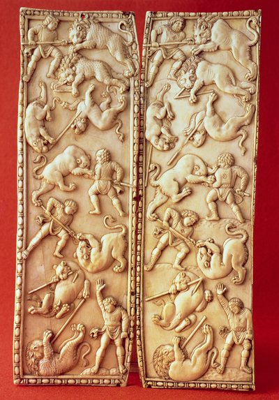 Dittico con una scena di caccia al leone da Byzantine