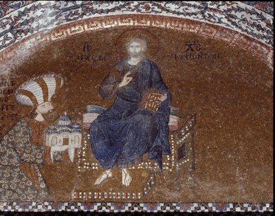 Il donatore Teodoro Metochites presenta la sua chiesa a Cristo (Mosaico del 1310-1320) da Byzantine