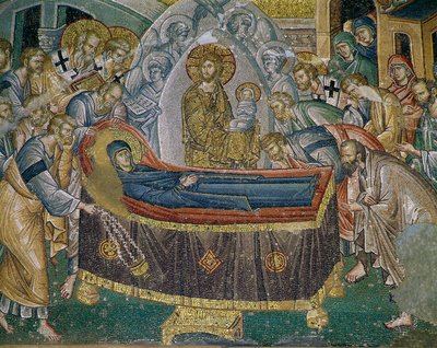 Dormizione (morte di Maria), affresco nella Kariye Camii (Chiesa di San Salvatore in Chora, Istanbul, Turchia) da Byzantine