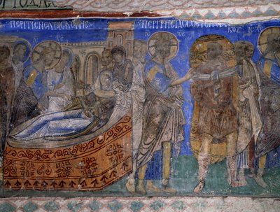 Guarigione della suocera di Simon Pietro e del paralitico, affresco bizantino (XII secolo), Tokali Kilise (Chiesa della Fibbia) (XII-XIII secolo), Goreme (Patrimonio dell