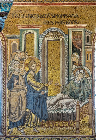 Gesù guarisce la suocera di Simone dalla febbre, mosaico bizantino, Episodi della vita di Cristo, XII-XIII secolo da Byzantine