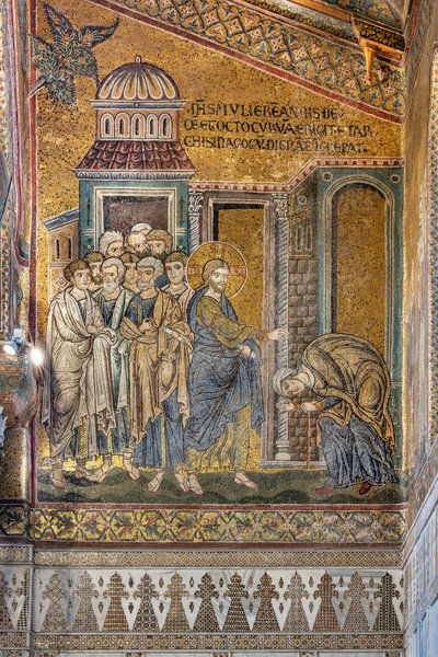 Gesù guarisce la donna gobba, mosaico bizantino, Episodi della vita di Cristo, XII-XIII secoli da Byzantine