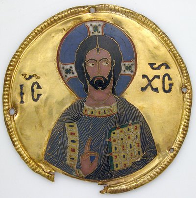 Medaglione con Cristo da una cornice di icona, c.1100 (oro, argento e smalto cloisonné) da Byzantine