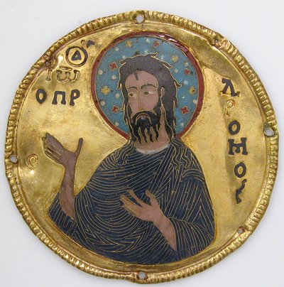 Medaglione con San Giovanni Battista da una cornice di icona, c.1100 (oro, argento e smalto cloisonné) da Byzantine