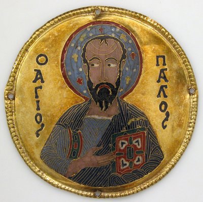 Medaglione con San Paolo da una cornice di icona, c.1100 (oro, argento e smalto cloisonné) da Byzantine