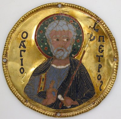 Medaglione con San Pietro da una cornice di icona, c.1100 (oro, argento e smalto cloisonné) da Byzantine