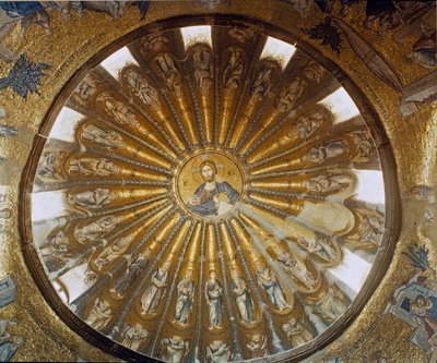 Turchia, Istanbul, Chiesa di San Salvatore in Chora (Karyie Camii). Cupola sud del nartece con Cristo al centro. Arte bizantina realizzata tra il 1315 e il 1321. da Byzantine