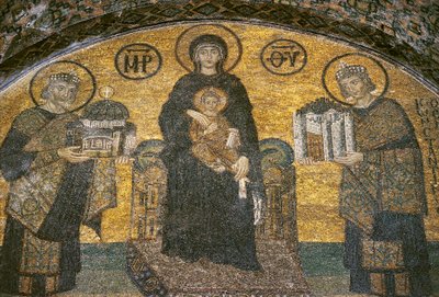 Vergine e Bambino tra gli Imperatori Giustiniano e Costantino a Santa Sofia (mosaico) da Byzantine