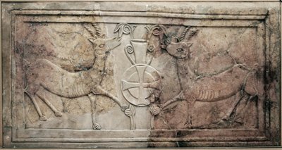 Schermo del presbiterio decorato di una chiesa bizantina nelle colline di Hebron (marmo) da Byzantine Byzantine