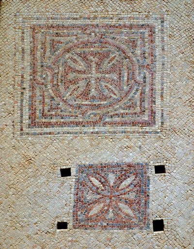 Dettaglio di croci dal pavimento a mosaico della chiesa bizantina di Shoham, Israele, c.V secolo d.C. (mosaico) da Byzantine Byzantine