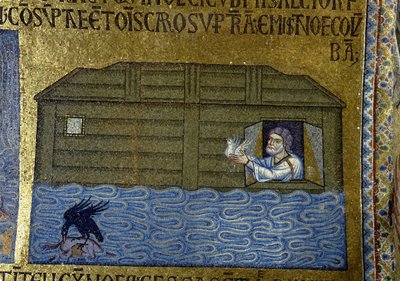Storia di Noè: Noè invia il corvo e la prima colomba (dettaglio) da Byzantine Byzantine