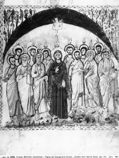 Discesa dello Spirito Santo, foglio dai Vangeli di Rabula, 586 d.C. da Byzantine School