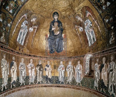 Vergine in trono con arcangeli e apostoli da Byzantine School