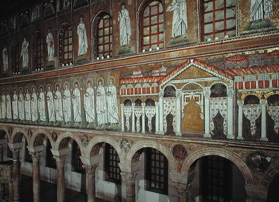 Facciata del Palazzo di Teodorico e la Processione dei Martiri, 527-99 (mosaico) da Byzantine School