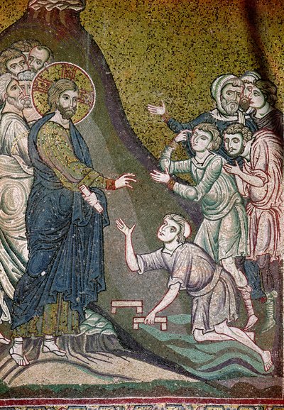 Gesù guarisce gli storpi e i ciechi (mosaico) da Byzantine School
