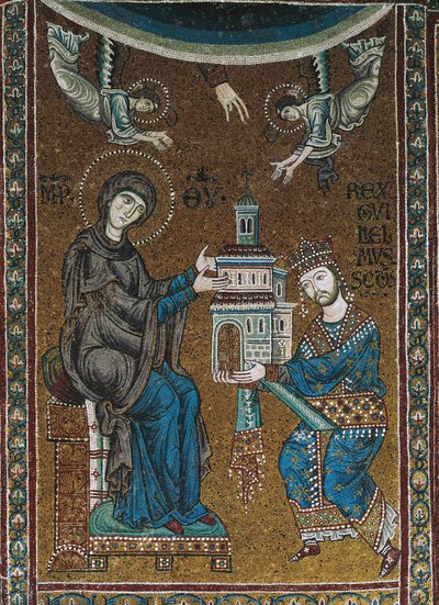 Il re Guglielmo II di Sicilia offre la Chiesa di Monreale alla Vergine da Byzantine School