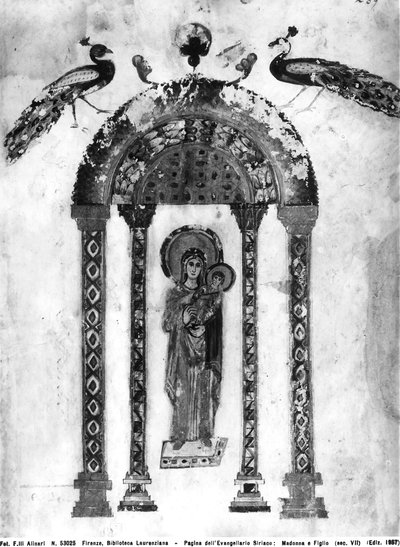 Madonna e Bambino, foglio dai Vangeli di Rabula, 586 d.C. da Byzantine School