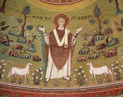 Ritratto di Apollinare di Ravenna, primo vescovo di Ravenna e Classe (dettaglio del mosaico, VI secolo) da Byzantine School