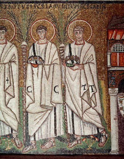 Processione dei martiri (dettaglio di mosaici, VI secolo) da Byzantine School