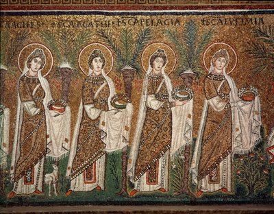 Processione delle vergini (dettaglio dei mosaici, VI secolo) da Byzantine School