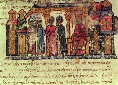 La conversione di Olga (m.969) dal Madrid Skylitzes da Byzantine School