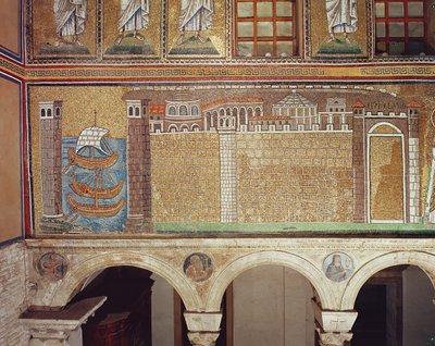 La Flotta nel porto di Ravenna, 535-38 d.C. (mosaico) da Byzantine School