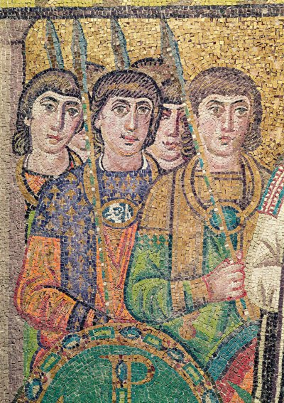 Le guardie della suite di Giustiniano (mosaico) (dettaglio) da Byzantine School