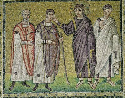 La guarigione di due ciechi di Gerico, scene dalla vita di Cristo (mosaico) da Byzantine School