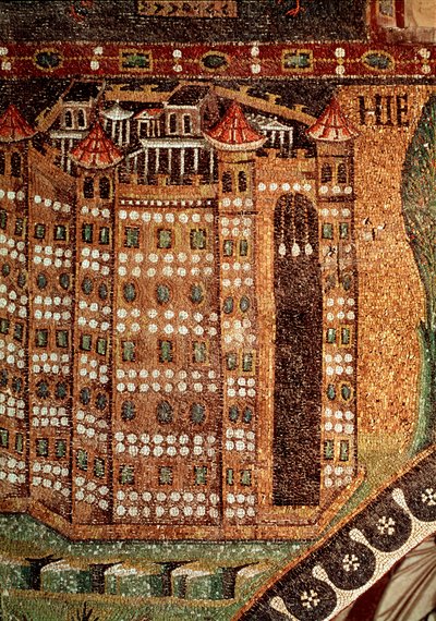 Veduta di Gerusalemme (dettaglio del mosaico, VI secolo) da Byzantine School