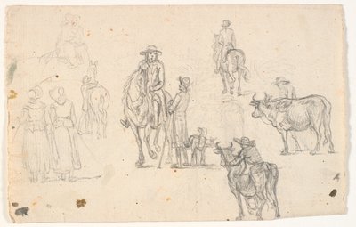 Schizzi con contadini, cavalli e mucche da C.A. Lorentzen
