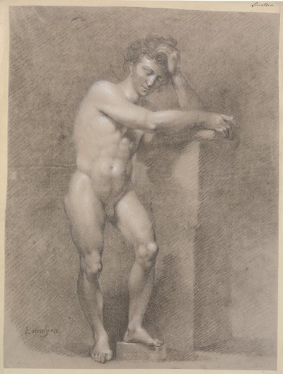 Modello in piedi appoggiato a un alto plinto da C.A. Lorentzen